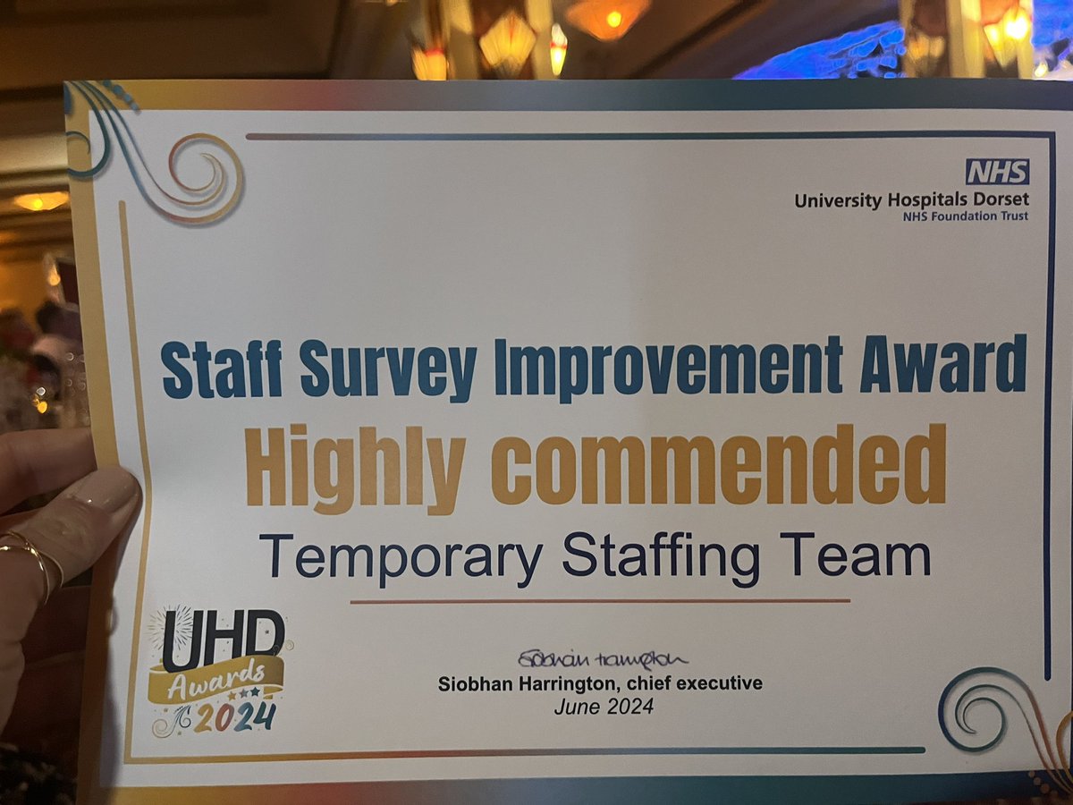 Excited to be at the #UHDawards! Thrilled to announce we've been highly commended for the Staff Survey Improvement Award. 🎉 #TeamSuccess #ProudMoment ❤️