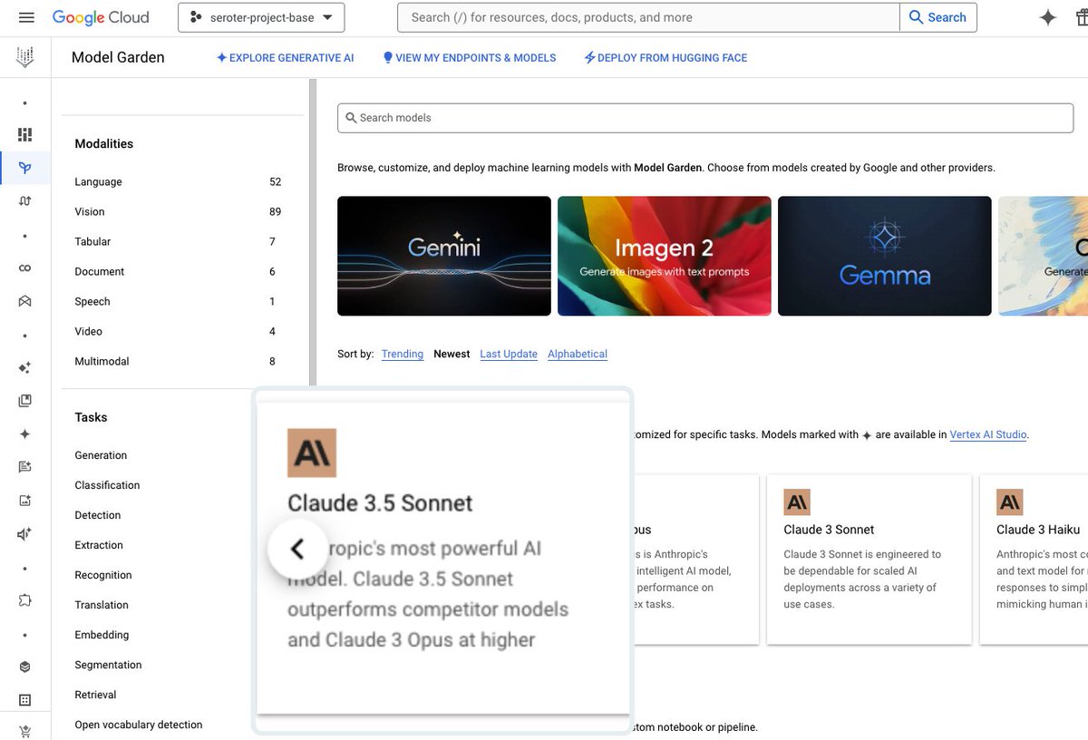 Richard Seroter (@rseroter) on Twitter photo Big day for our friends at <a href="/AnthropicAI/">Anthropic</a> who shipped a tremendous new version of Claude.
The Claude 3.5 Sonnet model is generally available in the <a href="/googlecloud/">Google Cloud</a> Vertex AI Model Garden. Have fun!
Read this from <a href="/nenshad/">Nenshad Bardoliwalla</a>:
cloud.google.com/blog/products/… Big day for our friends at <a href="/AnthropicAI/">Anthropic</a> who shipped a tremendous new version of Claude.
The Claude 3.5 Sonnet model is generally available in the <a href="/googlecloud/">Google Cloud</a> Vertex AI Model Garden. Have fun!
Read this from <a href="/nenshad/">Nenshad Bardoliwalla</a>:
cloud.google.com/blog/products/…