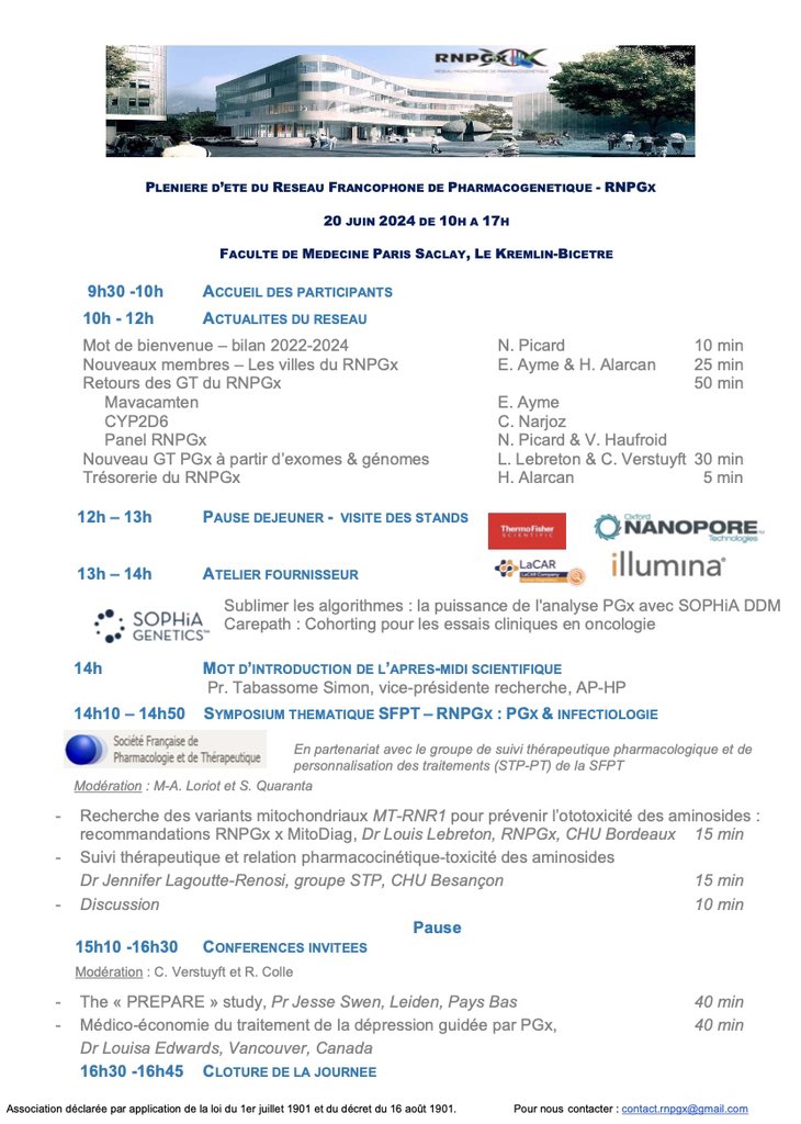 rnpgx's tweet image. Aujourd’hui se tenait la journée du Réseau Francophone de Pharmacogénétique avec un programme exceptionnel ! Merci à nos partenaires, aux organisateurs et aux orateurs qui ont fait de cette journée un succès !