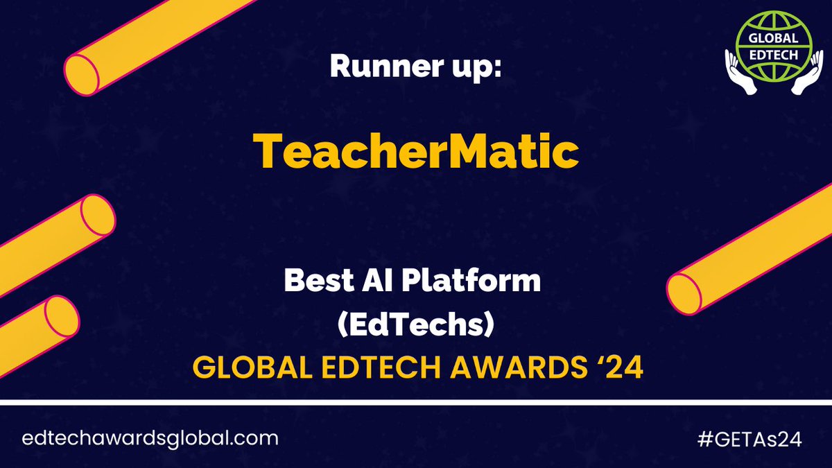 Global EdTech ππ (@global_edtech) on Twitter photo #WellDone to the runner-up of the Best AI Platform (EdTechs) in the #GETAs24... TeacherMatic! <a href="/teachermaticai/">TeacherMatic - The Ultimate AI Teaching Assistant</a> #WellDone to the runner-up of the Best AI Platform (EdTechs) in the #GETAs24... TeacherMatic! <a href="/teachermaticai/">TeacherMatic - The Ultimate AI Teaching Assistant</a>