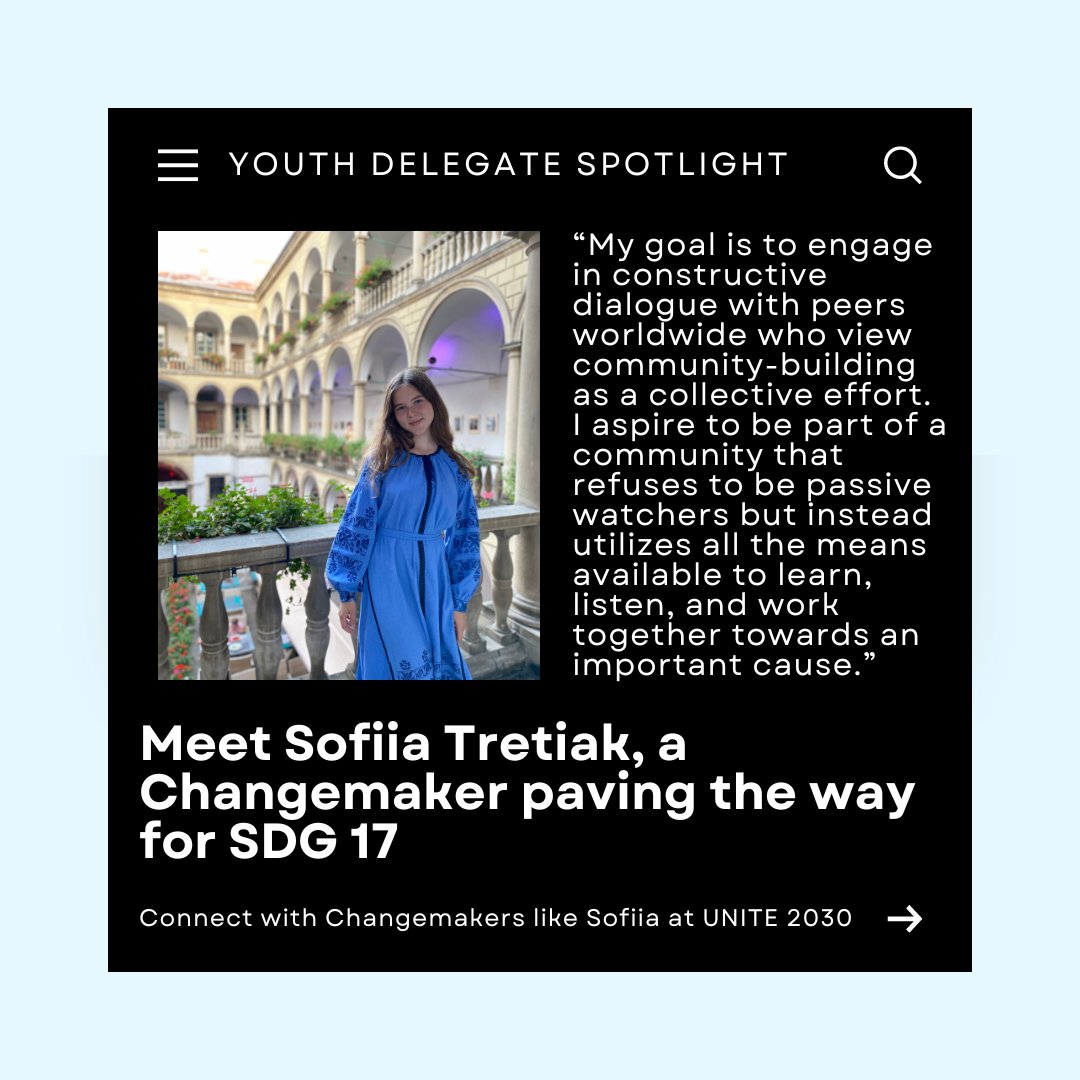 🌟 Introducing Sofiia, a passionate advocate for SDG 17. 🇺🇦  Join us in celebrating her journey and impact from Cohort 10 of UNITE 2030's Youth Delegate Program! 🚀 #UNITE2030 #YouthDelegate #YDP #SDGs #Changemakers