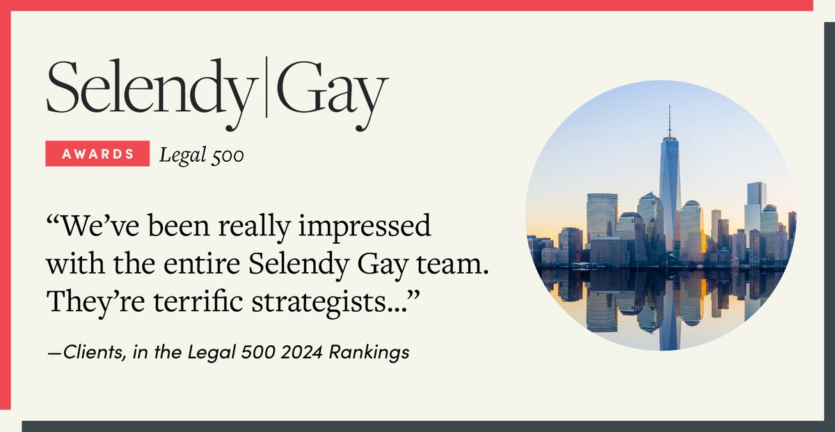 Legal 500 ranked multiple Selendy Gay practice areas and individual attorneys for the sixth consecutive year. Read more: selendygay.com/news/awards/20…