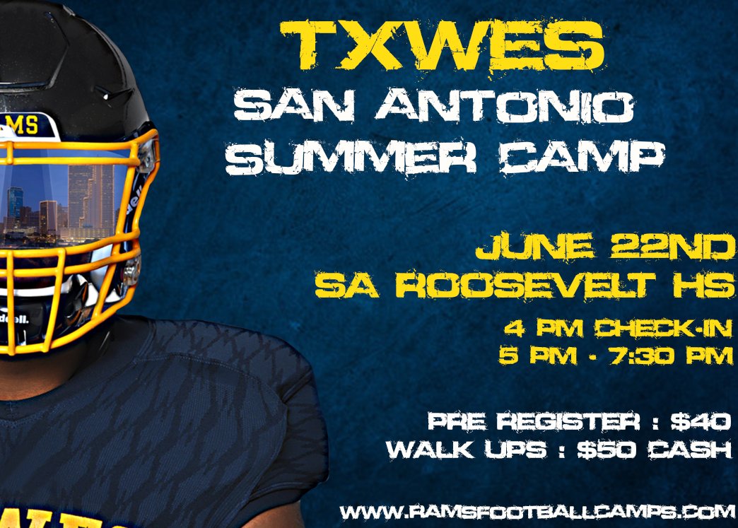 THIS WEEKEND OUR COACHING STAFF WILL BE IN SAN ANTONIO AND HOUSTON‼️
COME OUT AND CAMP WITH THE CHAMPS‼️ We'd love to see you come out and compete and EARN a scholarship‼️
Register today @ ramsfootballcamps.com