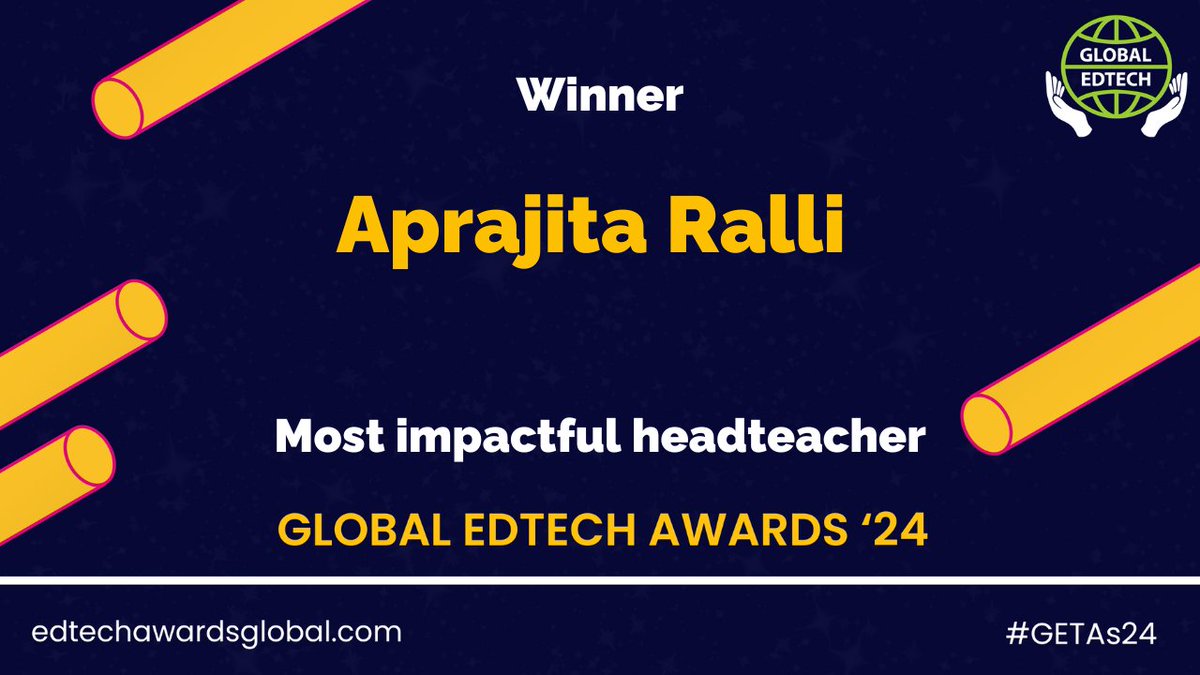 #Congratulations to the winner of the Most Impactful Headteacher category... Aprajita Ralli! 
<a href="/AprajitaRalli/">Aprajita Ralli</a> #GETAs24