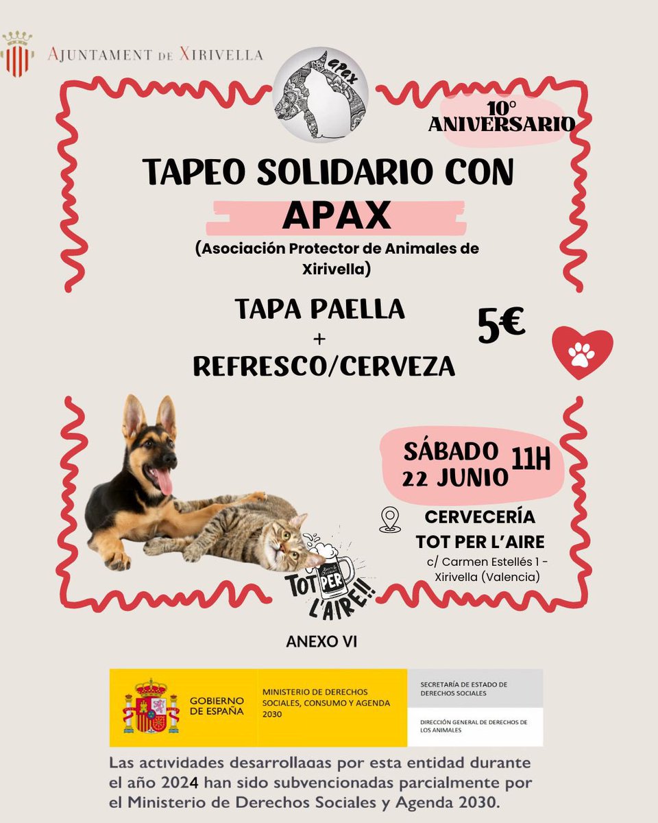 asociacionAPAX's tweet photo. Cumplimos 10 años, acompáñanos este sábado 22 de junio.
#protectorasdeanimales  #adoptanocompres #BienestarAnimal https://t.co/SBuakw46n9