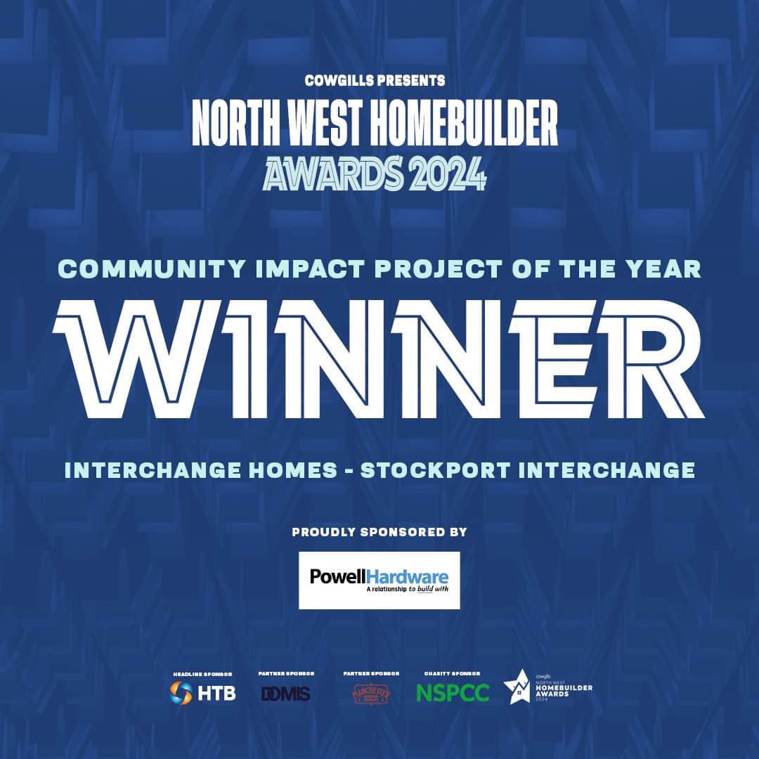 The Community Impact Project of the Year award goes to Interchange Homes (<a href="/HomesRise/">RiseHomes</a> @Cityheart3) for their work on Stockport Interchange! #NWHA2024