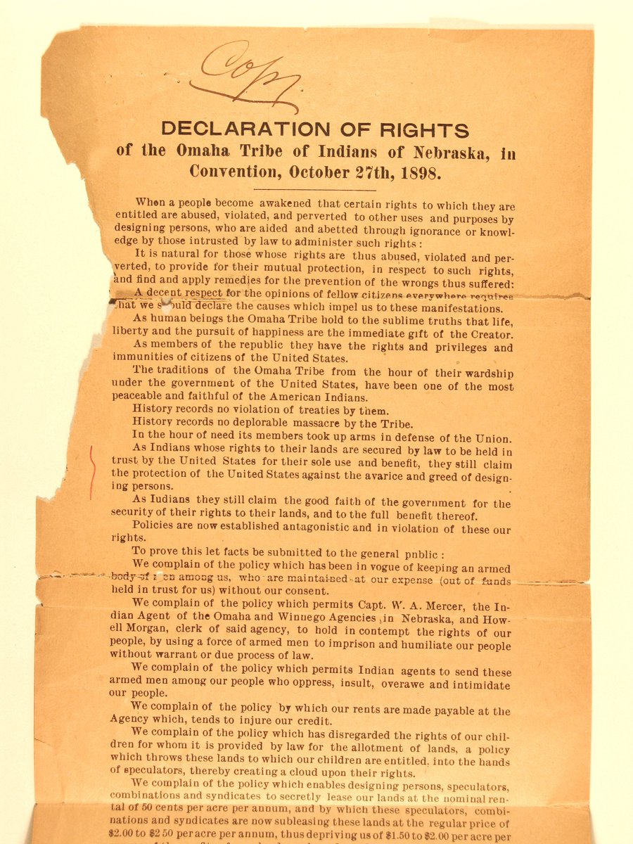 ScottSandage's tweet photo. Here's a related doc from an earlier era, the "#DeclarationOfRights of @TheOmahaTribe of Indians of Nebraska, in Convention, October 27th, 1898," from #RG75 @USNatArchives @USIndianAffairs @HistoryNebraska @UNLHistory @BureauIndAffrs #OmahaIndians #OmahaTribe #Twitterstorians https://t.co/RogC0g5Fw6