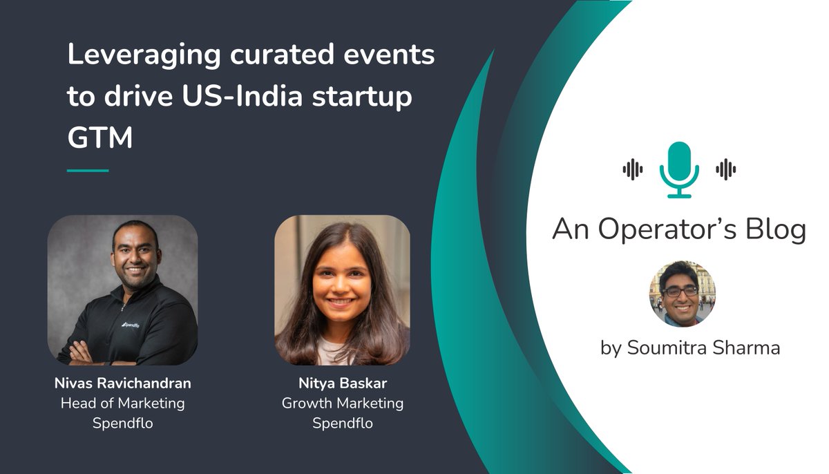 {New pod 🎤}

"𝐋𝐞𝐯𝐞𝐫𝐚𝐠𝐢𝐧𝐠 𝐜𝐮𝐫𝐚𝐭𝐞𝐝 𝐞𝐯𝐞𝐧𝐭𝐬 𝐭𝐨 𝐝𝐫𝐢𝐯𝐞 𝐔𝐒-𝐈𝐧𝐝𝐢𝐚 𝐬𝐭𝐚𝐫𝐭𝐮𝐩 𝐆𝐓𝐌"

Was super-fun to jam with <a href="/nivasravi/">Nivas Ravichandran</a> and <a href="/nityabaskar/">Nitya Baskar</a>, the Marketing ninjas of <a href="/spendflo/">Spendflo</a>, on how US-India startups can use curated events to drive US GTM.

We