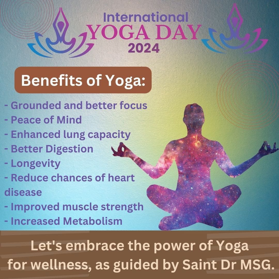 Cute_rooh5's tweet photo. #InternationalYogaDay is celebrated every year to spread awareness &amp; promote physical &amp; mental well being. Yoga improve health,reduce stress. Saint MSG Ji says Yoga can be combine with meditation for further enhance it benefits.
#InternationalYogaDay2024
#YogaForSelfAndSociety https://t.co/Jrk8LvZeHB
