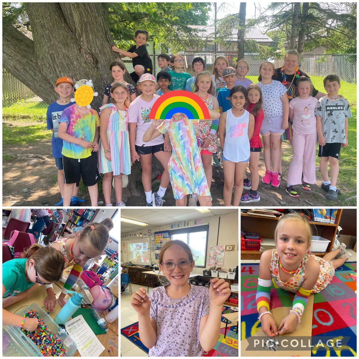 Today was rainbow day! We made multicolour bracelets - who knew that my container of beads from my childhood I hadn’t opened in 10+ years would find such a good use! 🌈
