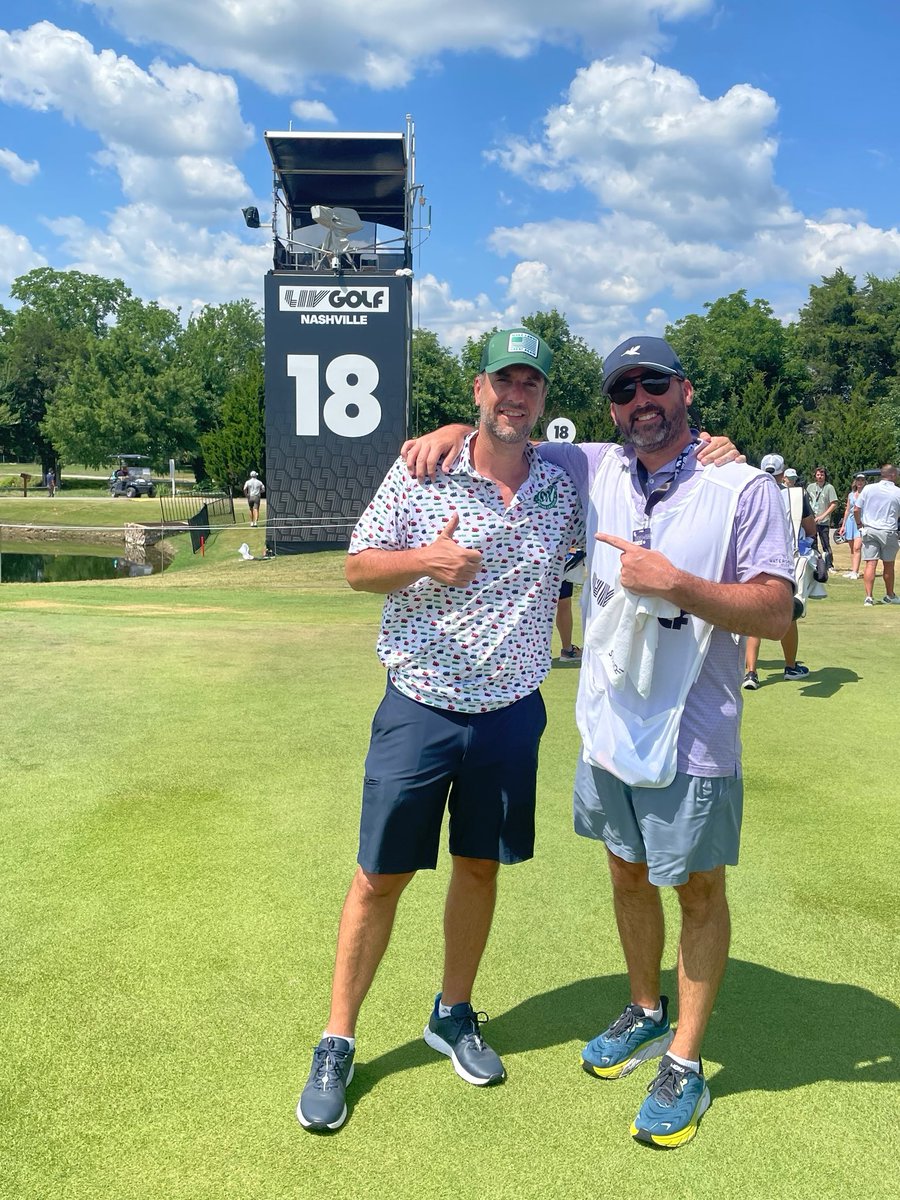 ClayTravis's tweet photo. We finished -17 at the LIV Nashville pro am. Not because of me. I’m the worst golfer on the planet. But @CoachTreLamb9 &amp; @tdotdell from ETSU can smoke it &amp; @MKaymer59 isn’t bad either. Good to see Nashville with a big men’s golf tourney, city has needed one for a long time. https://t.co/aGHCALKcGU