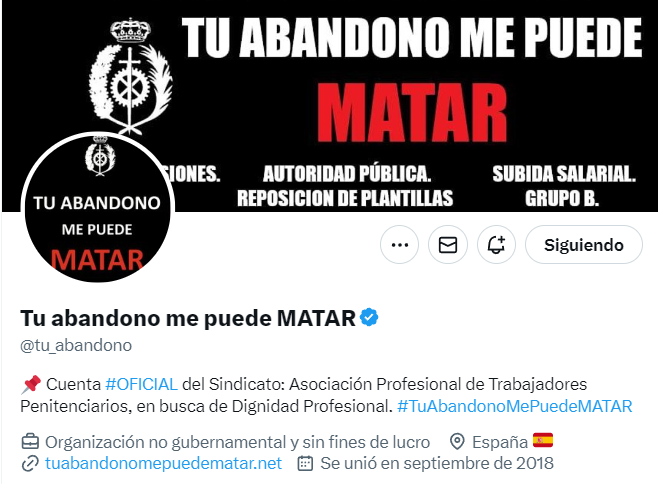 navedelmisterio's tweet photo. Tu abandono me puede matar @tu_abandono 
Cuenta oficial del Sindicato: Asociación Profesional de Trabajadores Penitenciarios, en busca de Dignidad Profesional #Horizonte