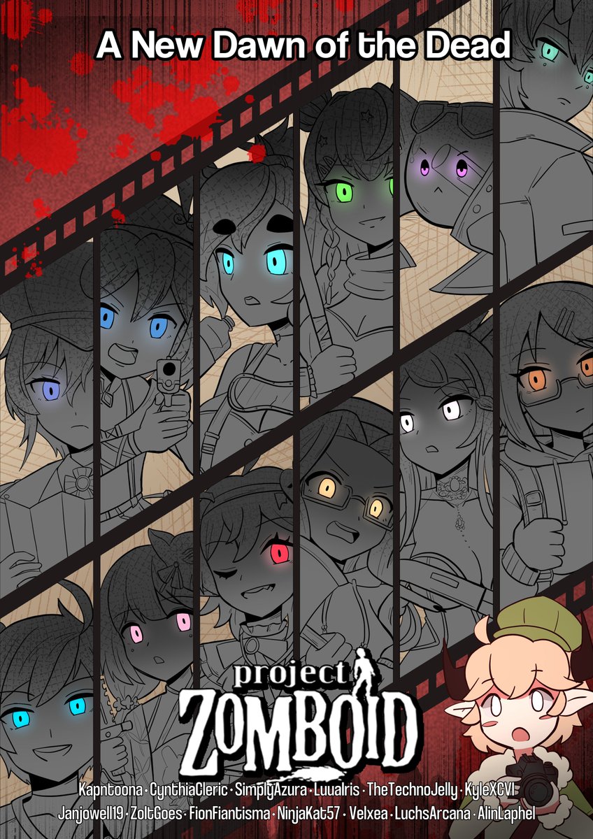 A poster I made for the Project Zomboid server opening this Saturday .^. I'm pretty excited to play zomboid on a server for the first time 

#vtuber