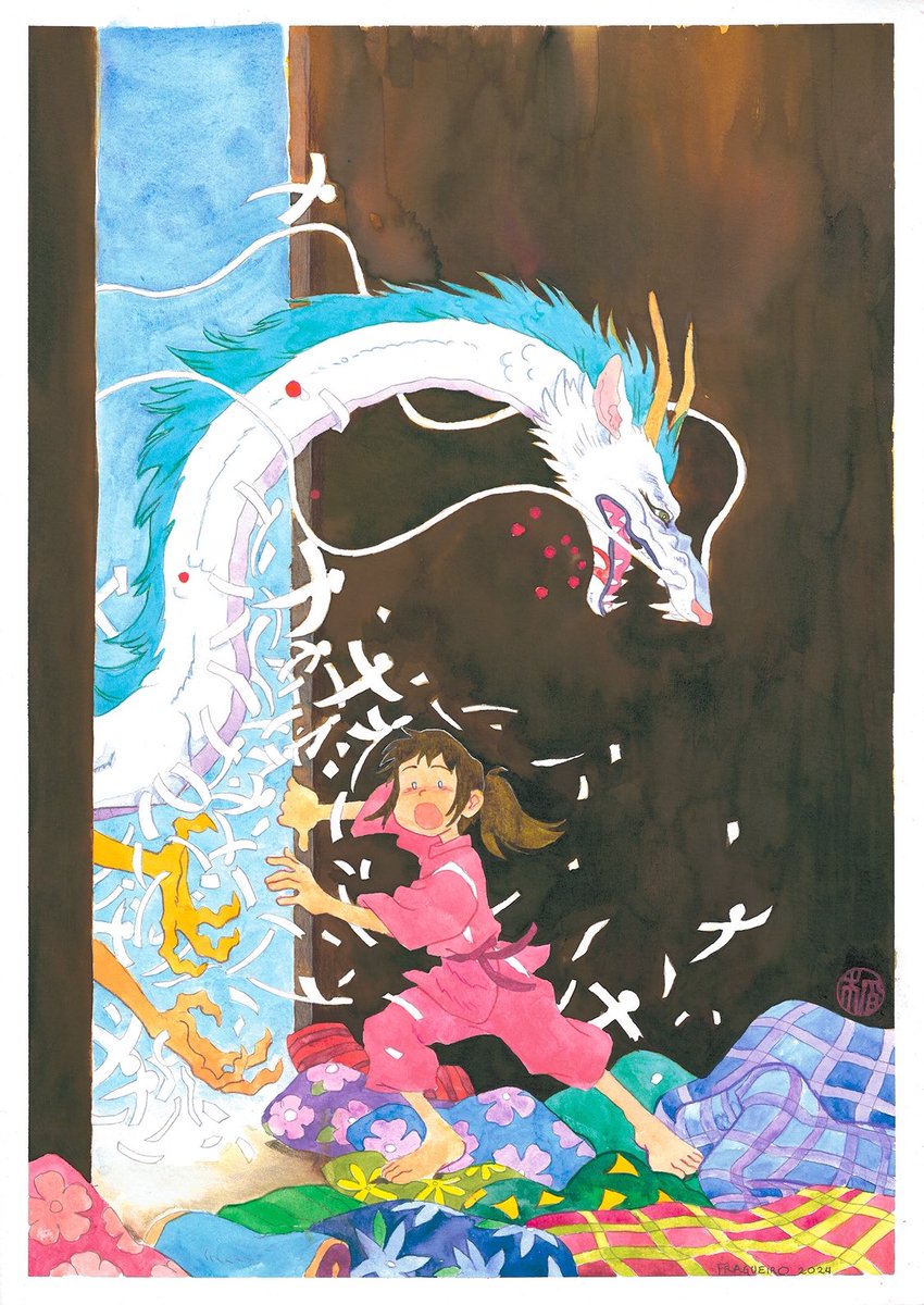 #SpiritedAway commission, done with watercolours and ecolines.