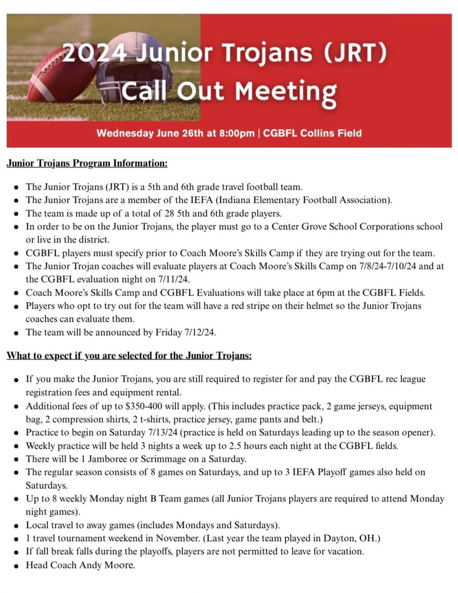 ‼️REMINDER FOR JRT - THIS COMING WEDNESDAY‼️🏈📆