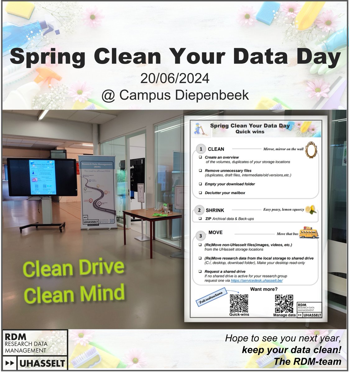 Thanks to everyone who joined "Spring Clean Your Data Day"! 🎉 Your efforts boost research efficiency and keeps the workspace tidy. Special thanks to Hanne Vlietinck and IT for sharing their best practices. Let's keep our data clean and organized! 🌟 #CLEANathon #DataManagement