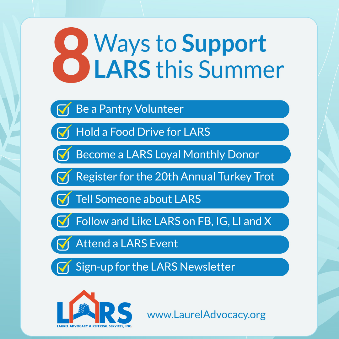 Looking for ways to support LARS this summer? Here are 8 unique ways that you can help support our mission of empowering individuals in need of food, housing and financial assistance ​to achieve well-being, stability and self-sufficiency.

#Nonprofit #FoodPantry #HomelessServices