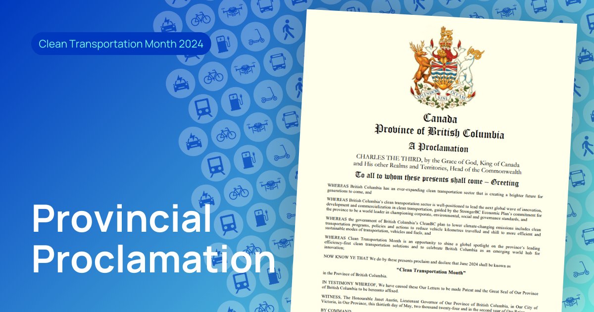 Invest_Van's tweet image. Thank you to the Province of BC for proclaiming June as #CleanTransportationMonth for the 3rd year in a row.
The proclamation supports the industry's significance in enhancing our entire economy and prosperity.
The proclamation ➡️ bclaws.gov.bc.ca/civix/document…
@BCGovNews