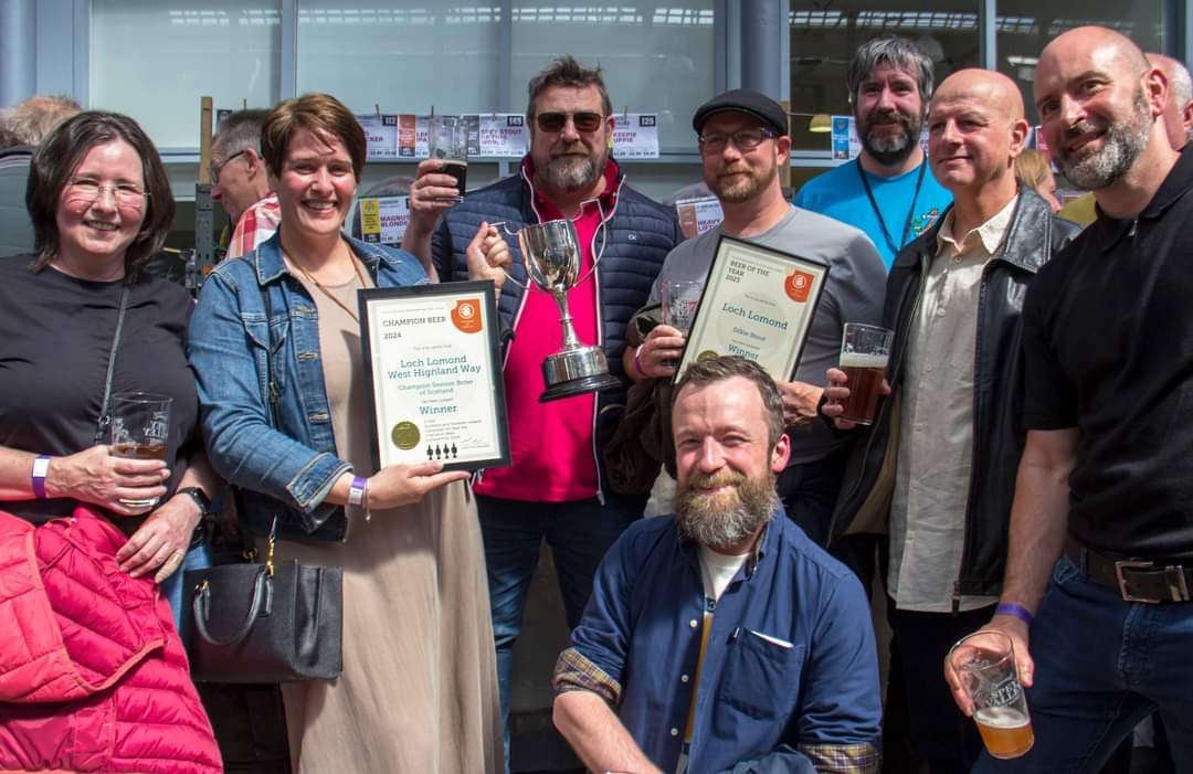 The team from <a href="/LochLomondBrew/">Loch Lomond Brewery</a> accepting the awards for Champion Session Bitter of Scotland 2024, West Highland Way, and <a href="/GlasgowCAMRA/">Glasgow CAMRA</a> Beer of the Year 2023, Silkie Stout.
Congratulations!