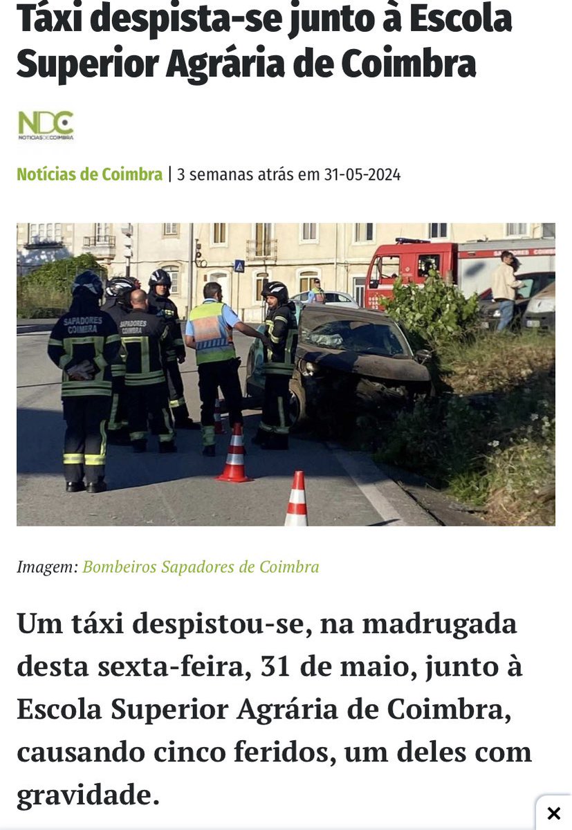 Amanhã esta notícia tem exatamente 3 semanas…
3 semanas desde que um grupo de 4 jovens responsáveis, depois de uma noite na queima das fitas, decidiu apanhar um táxi para regressar a casa. A atitude mais correta e sensata pensa-se. (+)