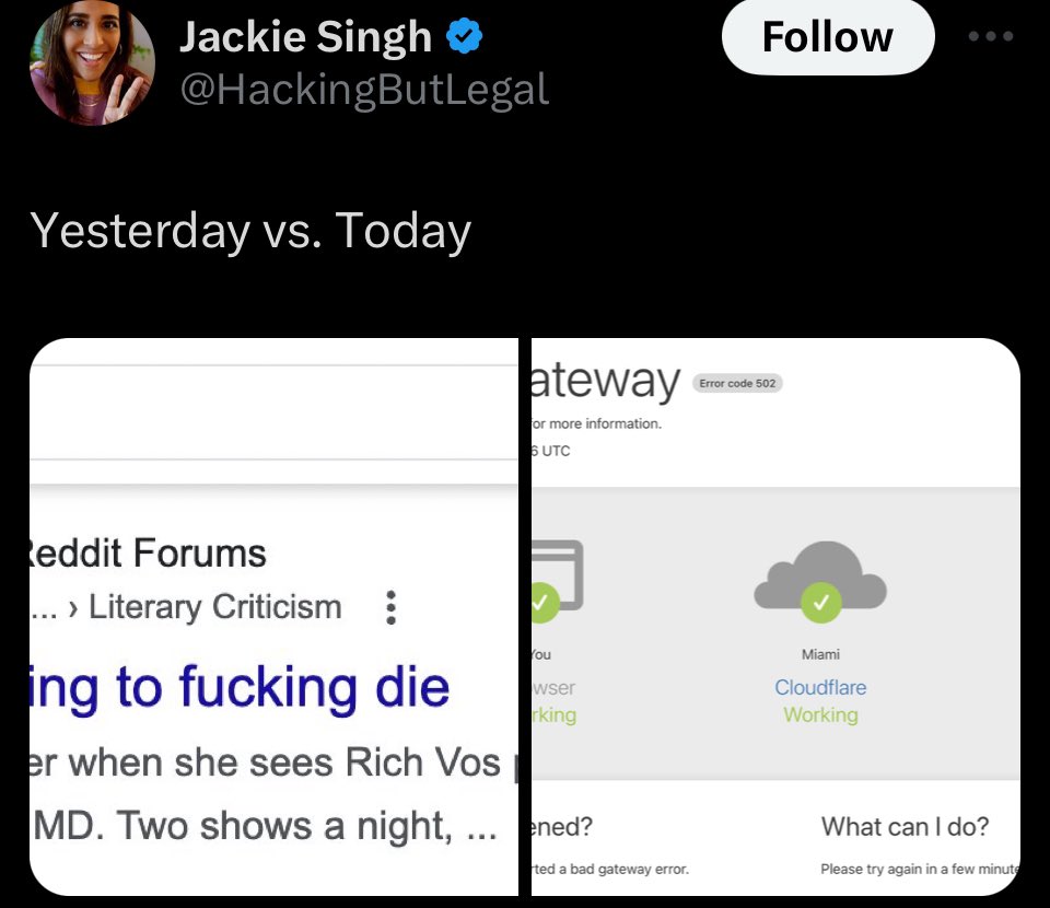 fartrapist420's tweet photo. @InmateRick Jackie Singh legitimately believes she got it taken down for a Vos plug, like the site doesn’t go down all the time https://t.co/U1r2nJL6vZ