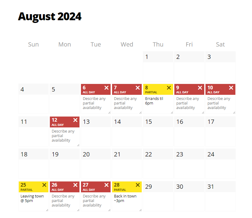 cast98app's tweet image. Conflict Calendars just got an update to better differentiate PARTIAL conflicts from ALL DAY conflicts at a glance. Just drop a note! 
#theatrelife #directorlife #stagemanagerlife #conflictcalendar #theatre #theatreteacher #dramateacher #directors #stagemanagers