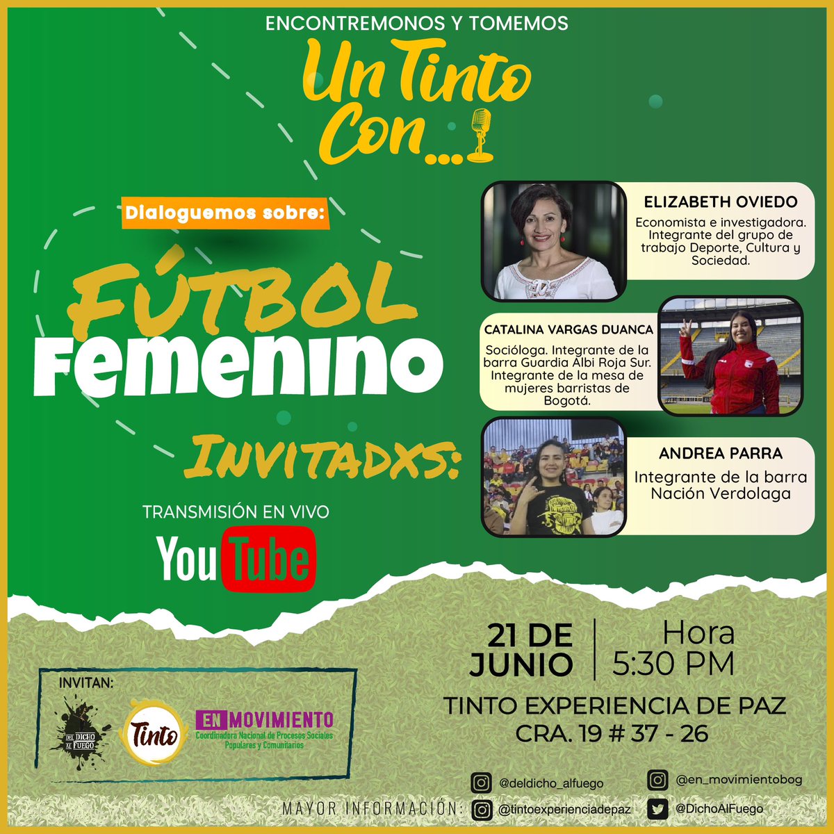DichoAlFuego's tweet photo. *¡¡🏟️⚽Amigas y amigos, seguimos hablando de fútbol en Tinto Experiencia de Paz⚽🏟️!!*

🥅☕Encontrémonos este viernes para hablar, con café en mano,sobre el fútbol femenino en el escenario global y nacional ☕

#MundialFemenino
#CopaAmerica
#Eurocopa
#AmaElFutbolOdiaElFascismo https://t.co/GRJPBwsO8P