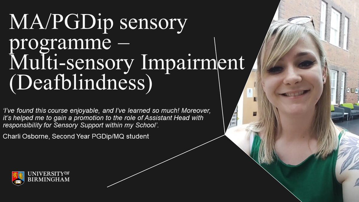 DISN (@disn_uob) on Twitter photo The Multi -sensory Impairment pathway is one of three pathways of DISN's MA/PGDip sensory programme. Approved by the Department of Education, the course enables qualified teachers to gain specialist skills and knowledge. Check it out at: birmingham.ac.uk/postgraduate/c…
<a href="/CoSS_Birmingham/">College of Social Sciences</a> The Multi -sensory Impairment pathway is one of three pathways of DISN's MA/PGDip sensory programme. Approved by the Department of Education, the course enables qualified teachers to gain specialist skills and knowledge. Check it out at: birmingham.ac.uk/postgraduate/c…
<a href="/CoSS_Birmingham/">College of Social Sciences</a>