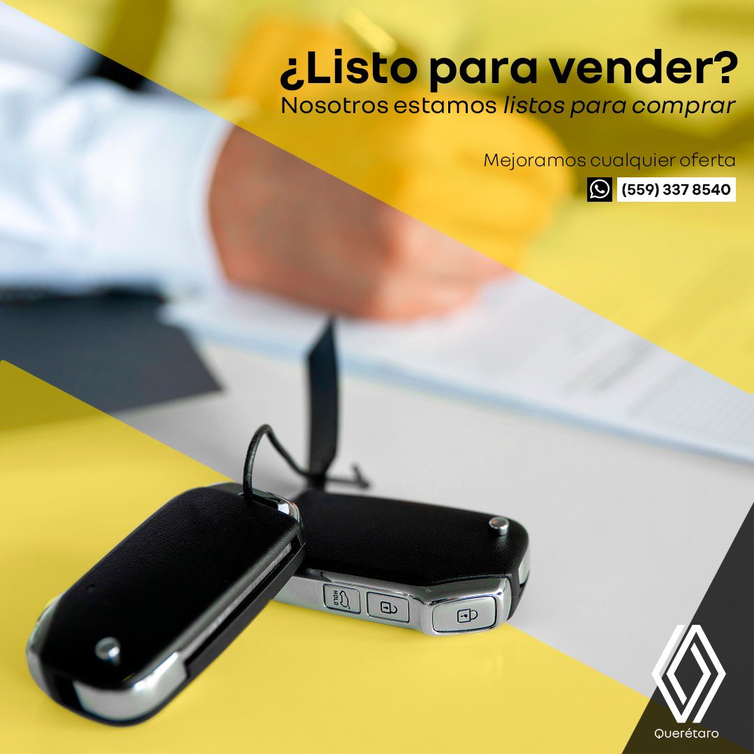 Renault_Qro's tweet photo. ¿Listo para vender? 🚗
✅ Capitaliza tu inversión
✅ Seguridad al vender
✅ Avaluó sin costo
Agenda tu cita con algunos de nuestros asesores 👉 https://t.co/iJsMJQDn6b
#RenaultQuerétaro
*Aplica restricciones. Consulta términos y condiciones. https://t.co/qhf7QNJMUt