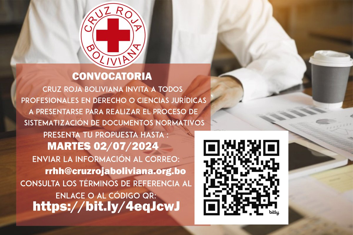CONVOCATORIA
Se invita a todas los profesionales en derecho o ciencias jurídicas para realizar el procesos de sistematización de  documentos normativos institucionales. Para información ingresa a:
bit.ly/4eqJcwJ
Presenta tu documentación hasta el Martes 2 de Julio 2024