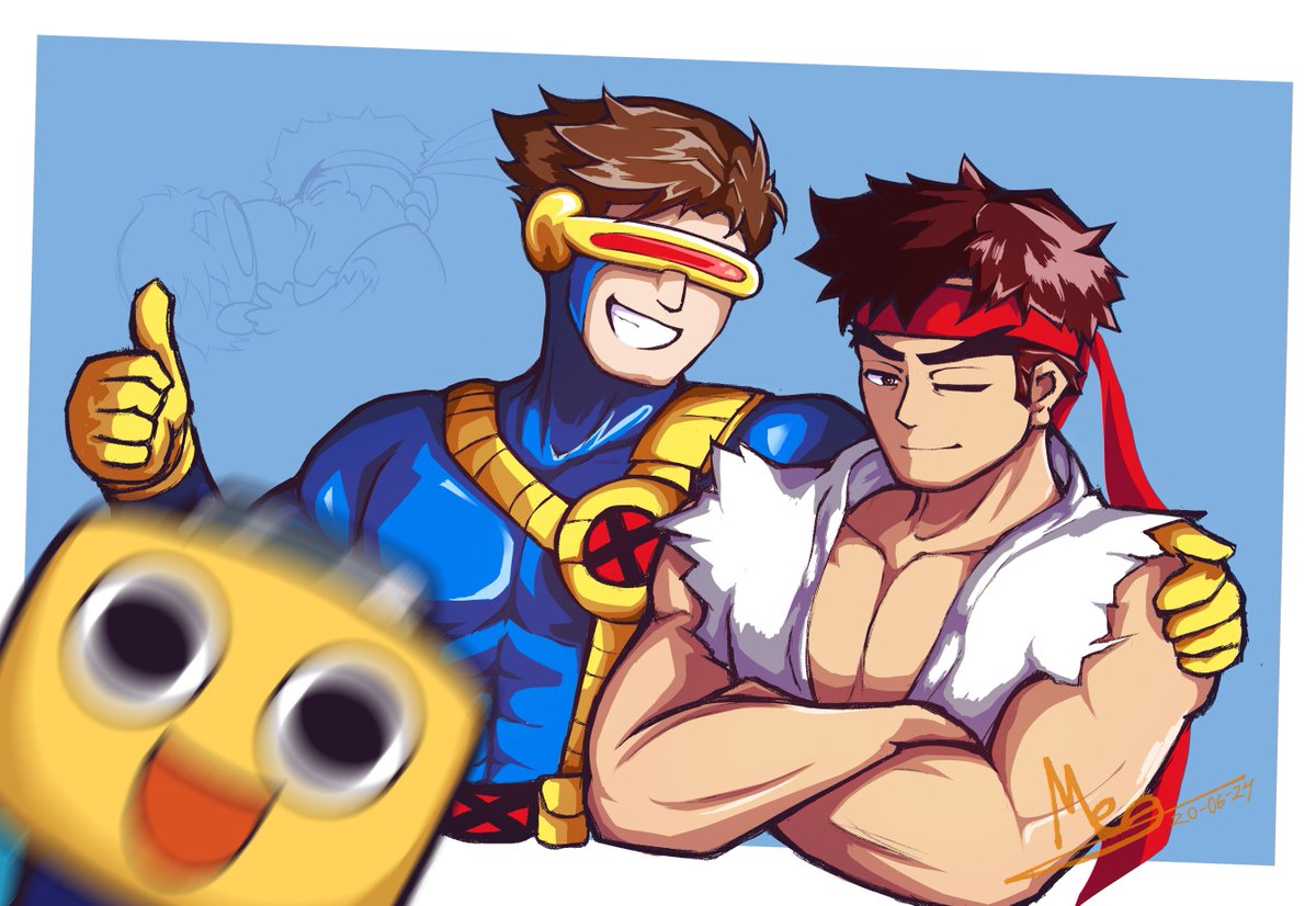 MegasCraig's tweet image. MAHVEL IS BACK 
had to do a quick drawing of Ryu and Cyclops
#MarvelvsCapcom #MvC2isFree