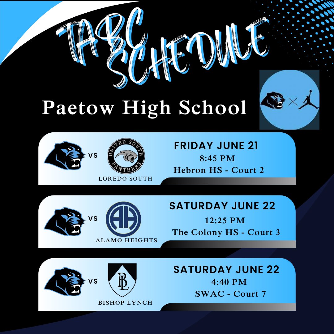 Schedule for this weekends TABC Showcase.<a href="/PRO16League/">PRO16/NXT League</a> <a href="/NXTPROHoopsSW/">NXTPRO Southwest</a>  <a href="/NXTPROTX/">NXTPRO Texas</a> <a href="/NxtProHoops/">NXTPRO Hoops</a> <a href="/LetsGoRedStorm/">The Invictus Red Storm</a> <a href="/paetowboyshoops/">Paetow Boys Basketball Official Page</a> <a href="/RobCInTheGym/">Robert Carroll</a> @justcoach_small <a href="/Coachwwarren/">Willie Warren</a> <a href="/KatyISDAthletic/">Katy ISD Athletics</a> <a href="/NoonanHoops/">Rob Noonan</a> <a href="/UCExposure/">Russell "Coach V" Vanlandingham</a>