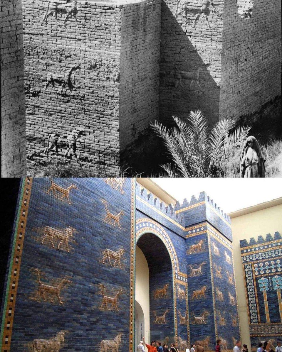 The photo above is the remains of the famous Ishtar Gate, unearthed during excavations in Babylon, Iraq in the 1930s. Below is the Ishtar gate on display at the Pergamon Museum in Berlin. 

The Ishtar Gate was built by the Babylonian king Nebuchadnezzar about 2500 years ago as