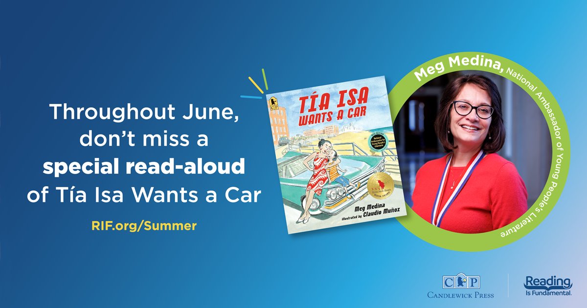 RIFWEB's tweet photo. #RIF's #ActionPackedPages #summerreading program now includes a special #readaloud of 'Tia Isa Wants a Car' from the National Ambassador of Young People’s Literature, author, Meg Medina. Available during June, visit https://t.co/fTJrjzuh6D to share this story from @Candlewick. https://t.co/Wl6ckcQDeA
