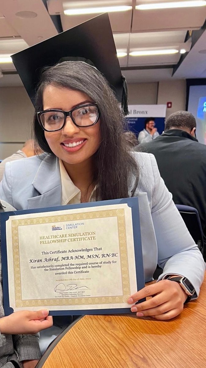 Kiran Ashraf, MBA-HM, MSN, RN-BC (@kashrafrn) on Twitter photo Thrilled to announce my graduation from the Simulation Fellowship program <a href="/NYCHealthSystem/">NYC Health + Hospitals</a> ,
Class of 2024!
Thank you to the simulation team for supported my journey!
<a href="/GruesoD/">Daisy Grueso</a> <a href="/CreateSimDrama/">Dana Trottier, PhD, LCAT, RDT/BCT</a> <a href="/learn_remember/">Michael Meguerdichian</a> <a href="/J_Cruz2279/">John (Juan) Cruz</a> <a href="/simsafetylead/">Tatiana Malvoisin</a> Thrilled to announce my graduation from the Simulation Fellowship program <a href="/NYCHealthSystem/">NYC Health + Hospitals</a> ,
Class of 2024!
Thank you to the simulation team for supported my journey!
<a href="/GruesoD/">Daisy Grueso</a> <a href="/CreateSimDrama/">Dana Trottier, PhD, LCAT, RDT/BCT</a> <a href="/learn_remember/">Michael Meguerdichian</a> <a href="/J_Cruz2279/">John (Juan) Cruz</a> <a href="/simsafetylead/">Tatiana Malvoisin</a>