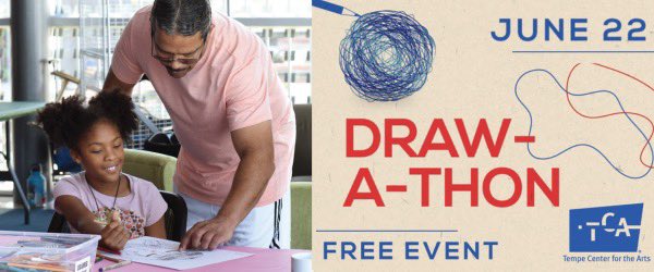 THIS SATURDAY! Join us at DRAW-A-THON! A FREE indoor celebration of the arts &amp; sciences of drawing for all ages. Come inside for some cool family fun! Hands-on art making booths, displays, meet the artists, games &amp; more. June 22 | 10am- 4pm. Free Parking. tempecenterforthearts.com/gallery/draw-a-
