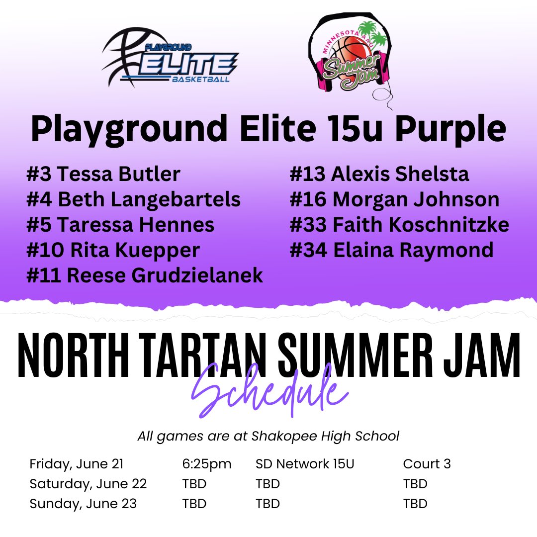 Playground Elite 2027 (@playground2027) on Twitter photo πΆWeβll be in Minneapolis this weekend playing in the <a href="/NorthTartan/">North Tartan</a> Summer Jam.
Check out our schedule β¬οΈ . We will update our schedule after each game, so stay βtunedβ! πΆ πΆWeβll be in Minneapolis this weekend playing in the <a href="/NorthTartan/">North Tartan</a> Summer Jam.
Check out our schedule β¬οΈ . We will update our schedule after each game, so stay βtunedβ! πΆ