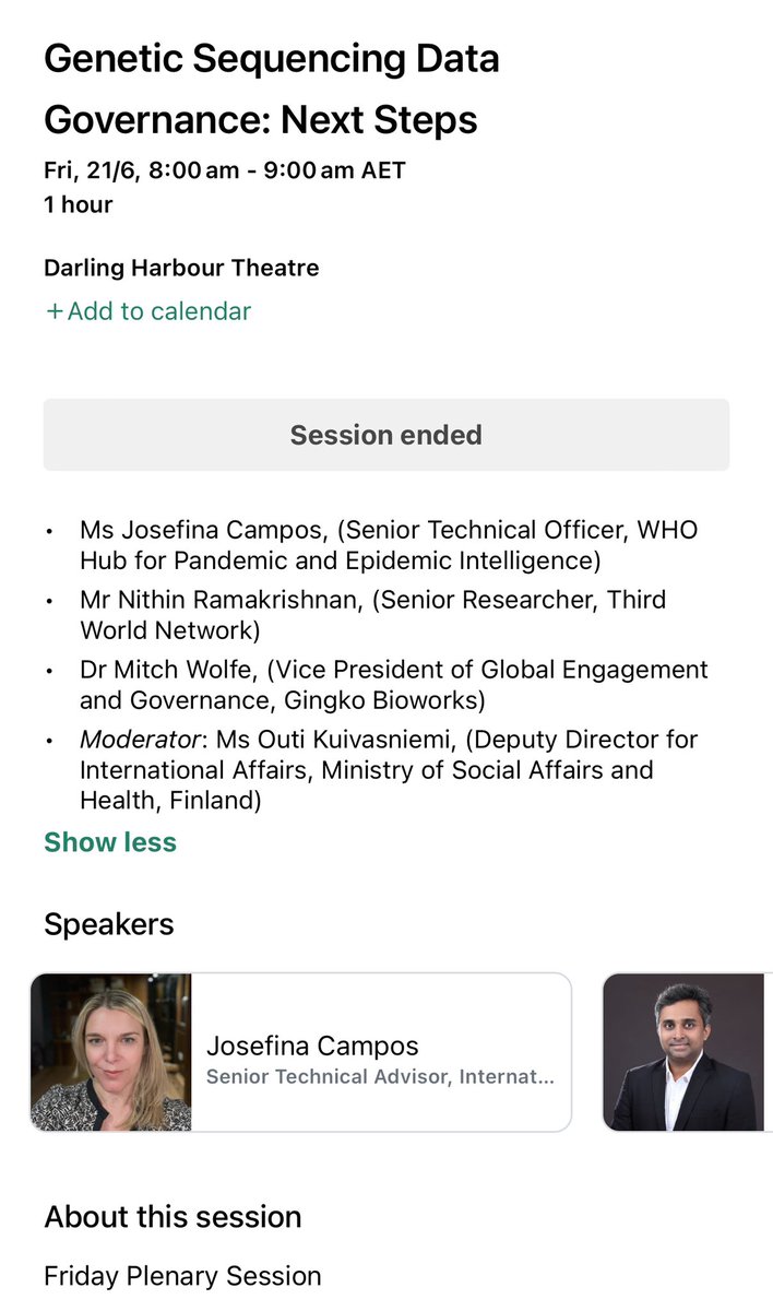Interesting discussions on Genomic Sequence Governance at #GHS2024 with <a href="/JJocampos23/">Josefina Campos</a> <a href="/WHO/">World Health Organization (WHO)</a>. Emphasis on member states' full buy-in for a robust genomic data system. Fascinating talks on public-private partnerships aiming to leverage this data for forecasting pandemics and