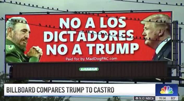I love our first Spanish language billboard in Miami. It’s kind of pretty actually. But I’m kinda a billboard nerd. We’re about to unveil “Castro Trump” billboard #2. Stay tuned. Chip in maddogpac.com/products/quick…