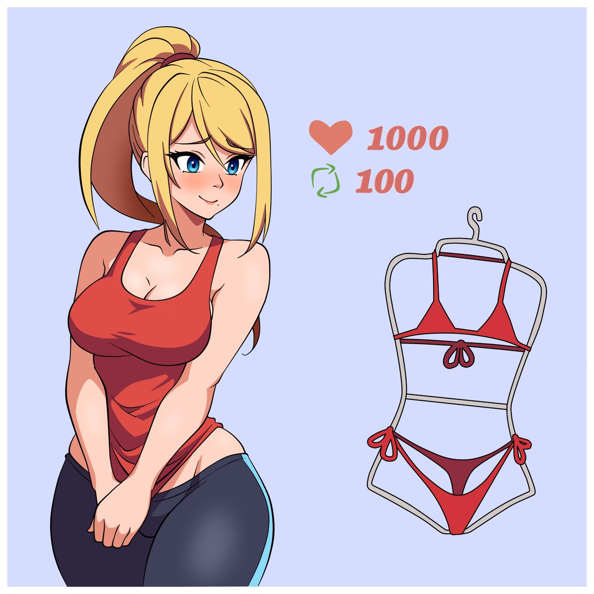 Woomy1010's tweet photo. Prime 4 is real!
And in honor of that Samus accepted to do the bikini challenge! 
She is a bit shy tho, so show her some love! 🥰

#samus #nintendo #metroid #fanart #digitalart https://t.co/njZU4Yaf46