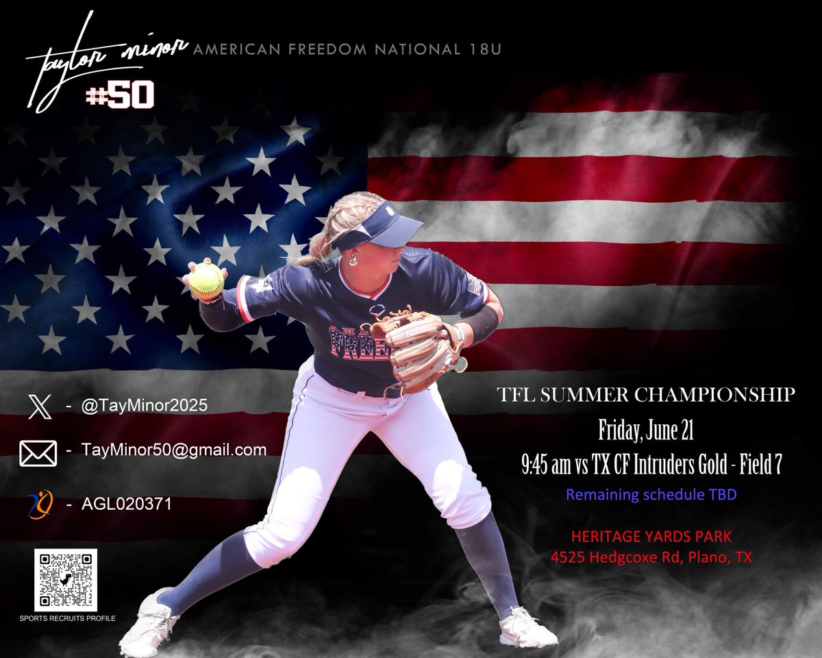 Taylor Minor (@tayminor2025) on Twitter photo TFL Summer Championship schedule for the weekend!!!❤️💙🤍<a href="/AFSBALL/">American Freedom Softball</a> <a href="/RecruitAFSB/">American Freedom 🥎 Recruits</a> <a href="/jakelindy2021/">Jake Lindmeier</a> <a href="/KevinBlaskowski/">Kevin Blaskowski</a> <a href="/RHSJacketSB/">Rockwall Lady Jacket Softball</a> <a href="/RISDAthletics/">Rockwall ISD Sports Marketing</a> <a href="/ROCOgameday/">TXHS Sports Media LLC</a> <a href="/Gosset41/">Brian Gosset</a> <a href="/DMNGregRiddle/">Greg Riddle</a> <a href="/toddcrites24/">Todd</a> <a href="/Ashminor50/">Ashley Minor</a> TFL Summer Championship schedule for the weekend!!!❤️💙🤍<a href="/AFSBALL/">American Freedom Softball</a> <a href="/RecruitAFSB/">American Freedom 🥎 Recruits</a> <a href="/jakelindy2021/">Jake Lindmeier</a> <a href="/KevinBlaskowski/">Kevin Blaskowski</a> <a href="/RHSJacketSB/">Rockwall Lady Jacket Softball</a> <a href="/RISDAthletics/">Rockwall ISD Sports Marketing</a> <a href="/ROCOgameday/">TXHS Sports Media LLC</a> <a href="/Gosset41/">Brian Gosset</a> <a href="/DMNGregRiddle/">Greg Riddle</a> <a href="/toddcrites24/">Todd</a> <a href="/Ashminor50/">Ashley Minor</a>