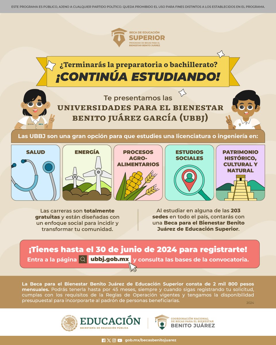 BecasBenito's tweet image. Si quieres realizar estudios de #EducaciónSuperior...
 
¡Hazlo en las Universidades para el Bienestar Benito Juárez García #UBBJ!🩺🔋🌽👥🗺
 
Entra a la página ubbj.gob.mx y realiza tu registro.
 
✨¡Sigue cumpliendo tus metas!✨