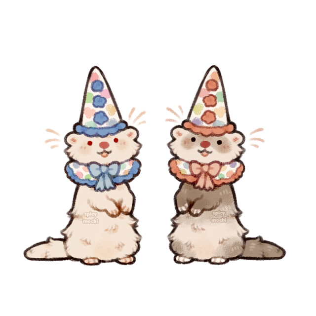 spicy_mochi's tweet photo. clown ferret friends https://t.co/4NXK09t2NX