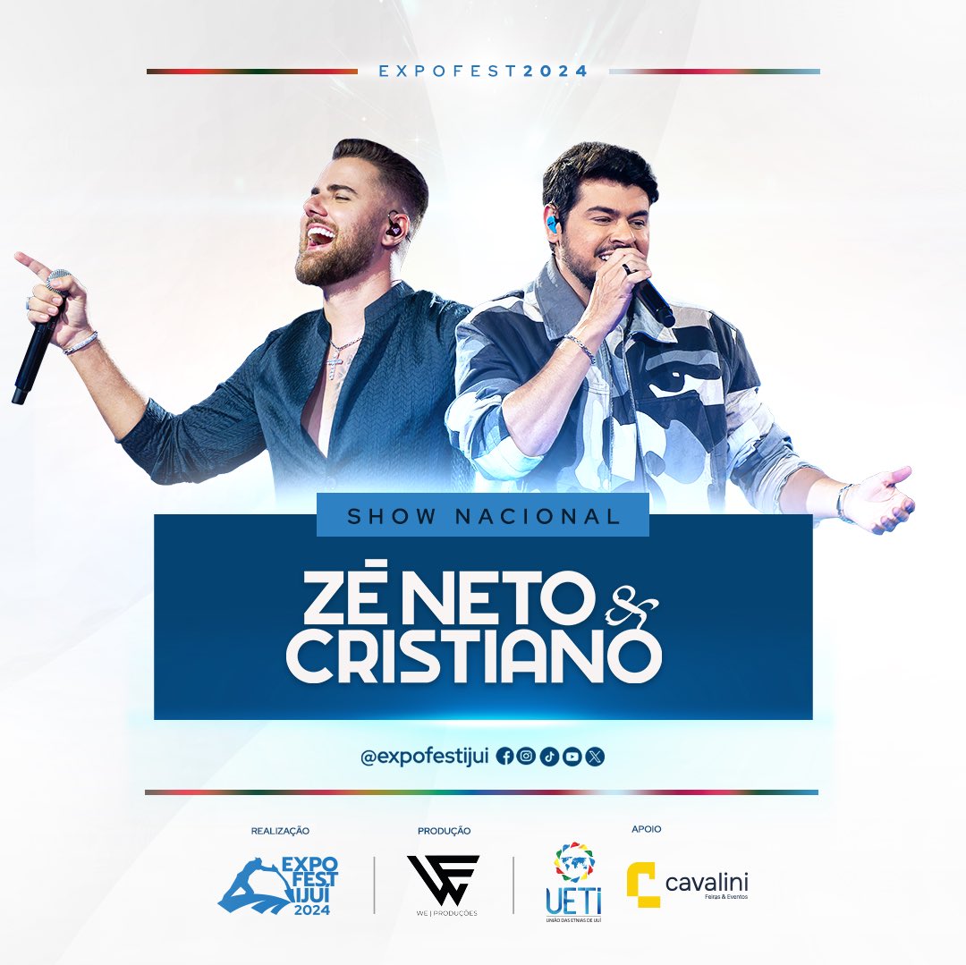 expofestijui's tweet photo. Escuta aí o barulho do foguete! 🎆

No dia 11/10 Zé Neto e Cristiano sobem ao palco com hits consagrados como “Foi Intenso”, “Largado Às Traças”, “Notificação Preferida” e muitas outras.🎵

Não vai ficar de fora, né?

#ExpofestIjui2024 #SomosTodosSomosUm #Shows https://t.co/4Ycqf4CBB9