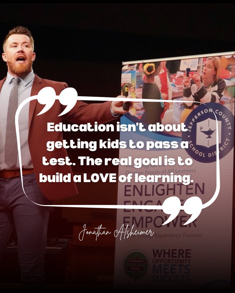 “Education isn’t about getting kids to pass a test, The real goal ❤️ is to build a LOVE of learning.” 

This 🙌❤️