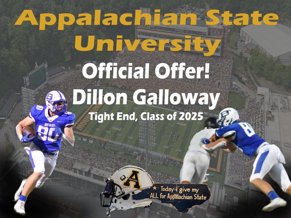 Dillon Galloway (<a href="/DillonGall80/">Dillon Galloway</a>) has received an offer to Appalachian State! Congrats Dillon! Well deserved! <a href="/AppState_FB/">App State Football</a> <a href="/lgware/">lance ware</a> <a href="/coach_sclark/">Shawn Clark</a> <a href="/BrianHainesb/">Brian Haines</a>