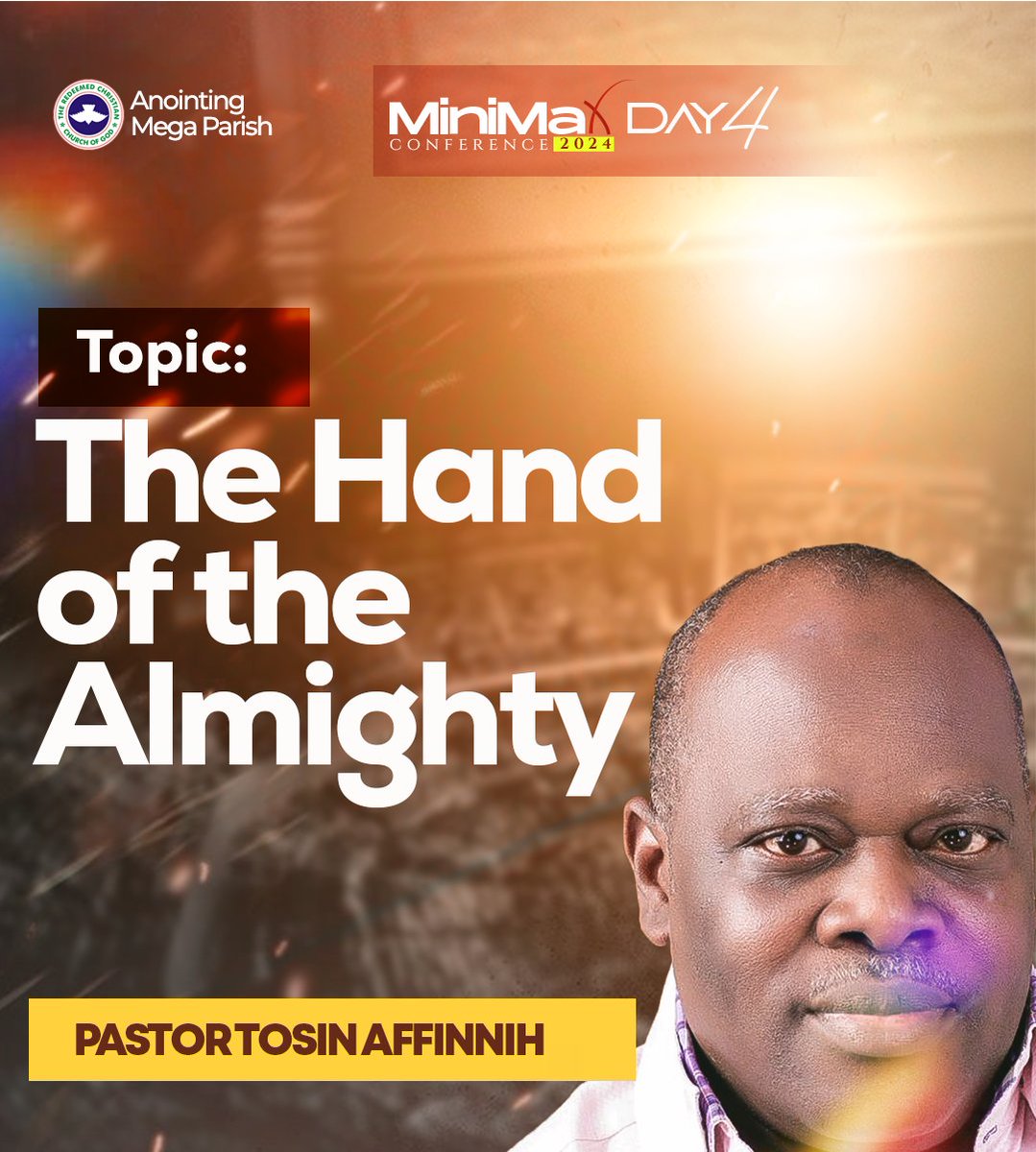 RccgAMP's tweet photo. WE'RE NOT DONE YET! 

Pst. Oluwatosin Affinnih's ministration today was a setup for what's next! 

Join us tomorrow for an unforgettable experience.

#MiniMaxConference2024 #TheAlmighty #Day4Recap https://t.co/9kbgqWjDKl