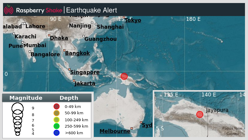 raspishakEQ's tweet photo. Preliminary M5.5 #Earthquake
ID: #rs2024mdthak
127km from #Waena, #WestPapua,Indonesia
2024-06-21 00:11 UTC
Source: #GFZ
@raspishake
Join the largest #CitizenScience EQ community ➡ https://t.co/Y5O0dgJqJF
EVENT ➡ https://t.co/skQacsF2cb https://t.co/epinigvslv