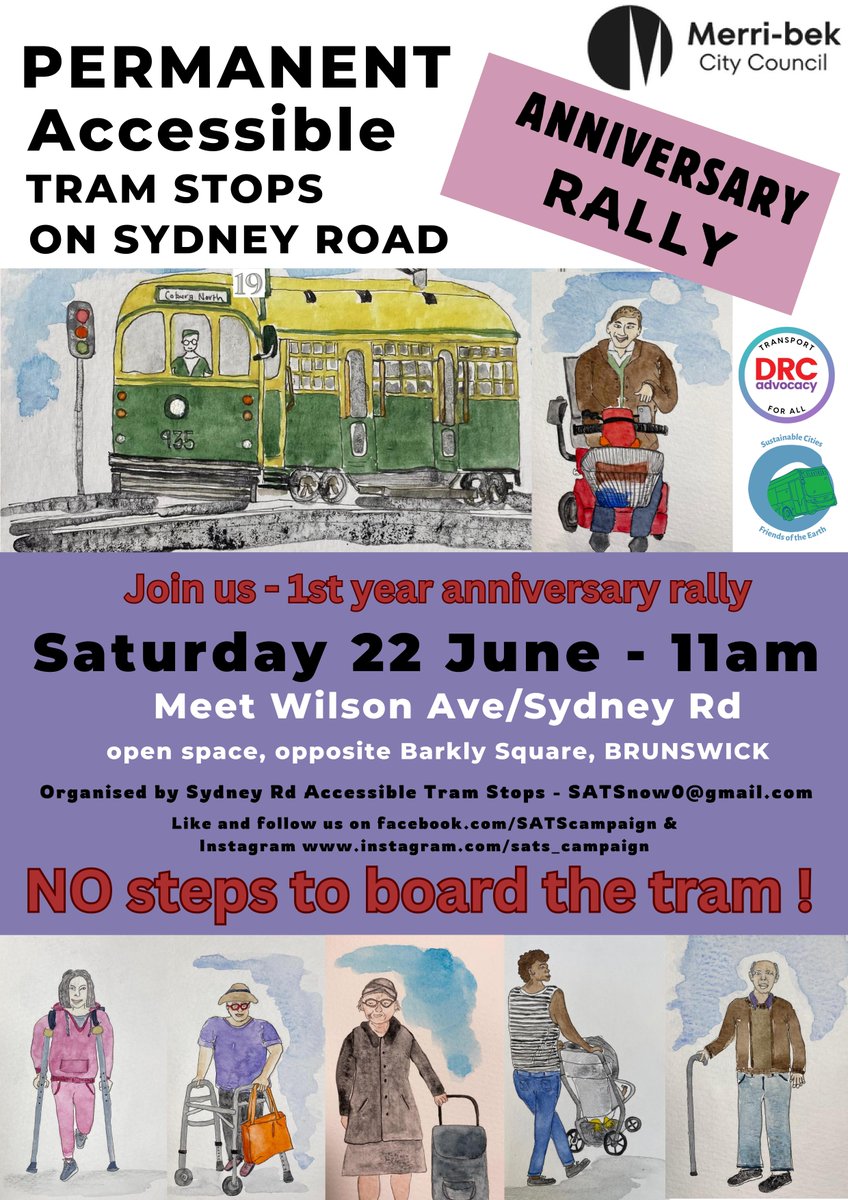 Join our rally for Accessible Tram stops on Sydney Road. Tomorrow - Sat 22 June 11am @ cnr Wilson Ave &amp; Sydney Rd, Brunswick. We want accessible tram stops before the state govt closes the Upfield Train Line for level crossing removal.