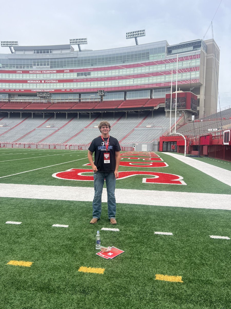 LandonBland04's tweet photo. Had an awesome time at @HuskerFootball ! Thank you for letting me see the amazing place!! @CoachMattRhule @Rob_Dvoracek @Coach_Knighton @KyleFisherUNL https://t.co/M2NdHIh22b